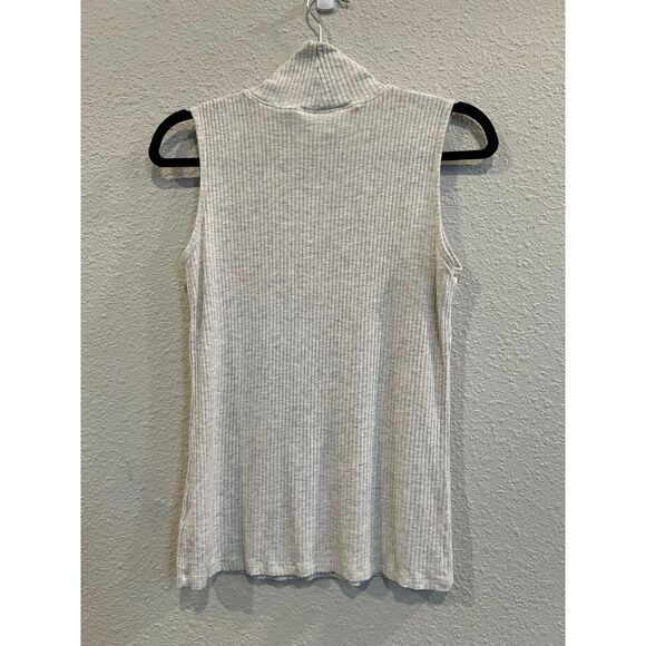 Christian Siriano New York Ribbed Gray Mock Neck Sleeveless Top Large a984 - Picture 2 of 3